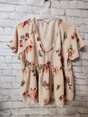 Lucky Brand Babydoll Tunic XL Floral Boho Flutter Sleeve Top